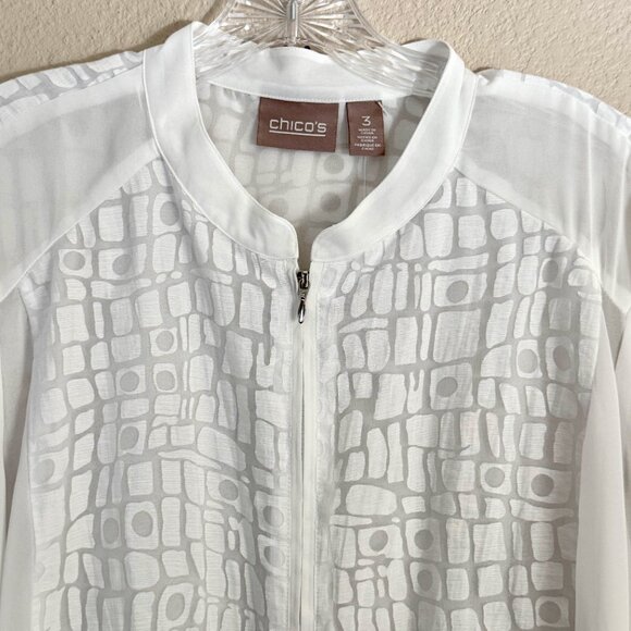 NWT Chico’s Blocked Burnout Sporty Zip Sheer Jacket – Optic White Size 3 (XL/16) - Picture 3 of 12